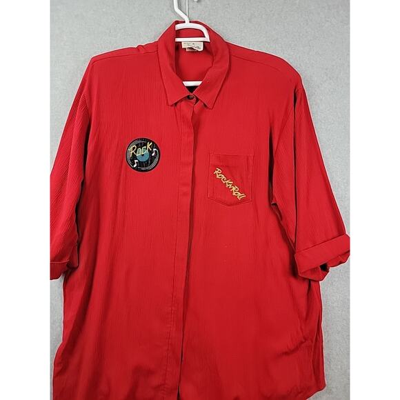 Vtg Niki & Danielle Rock N Roll Red Embroidered SS Button Up Shirt Plus 22W - Picture 2 of 12
